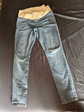 Thyme Maternity Skinny Jeans with Cream Maternity Panel - Blue Denim